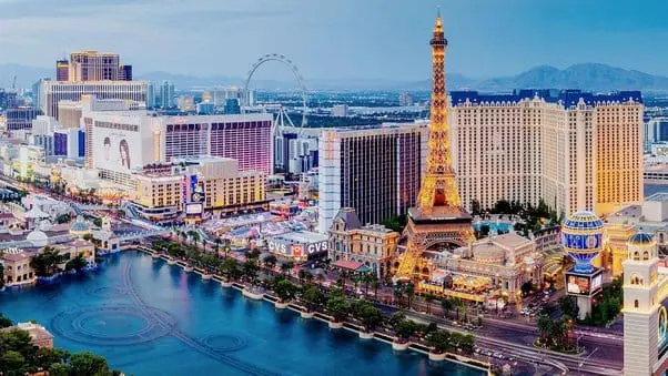 Las Vegas Strip at night, bright casino lights