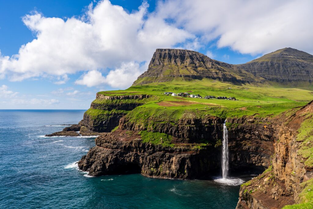 Faroe Islands — Gásadalur village on sea cliffs