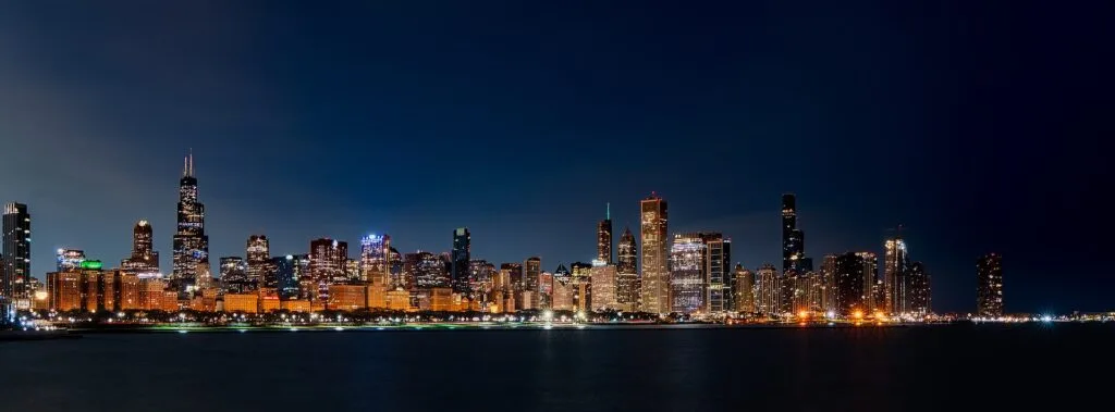 night skyline panorama from the lake