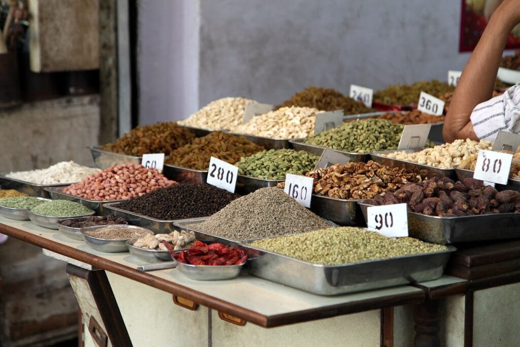 A vibrant Indian spice bazaar