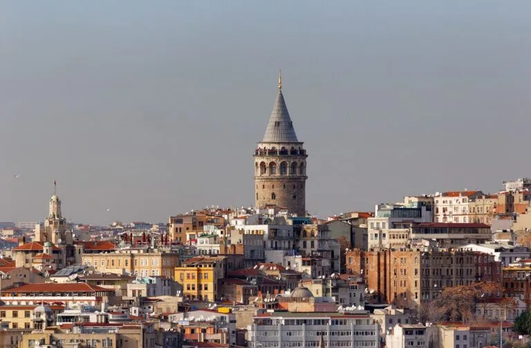 Apartment blocks and rooftops above the waterfront in Beyoglu and Karakoy, Istanbul