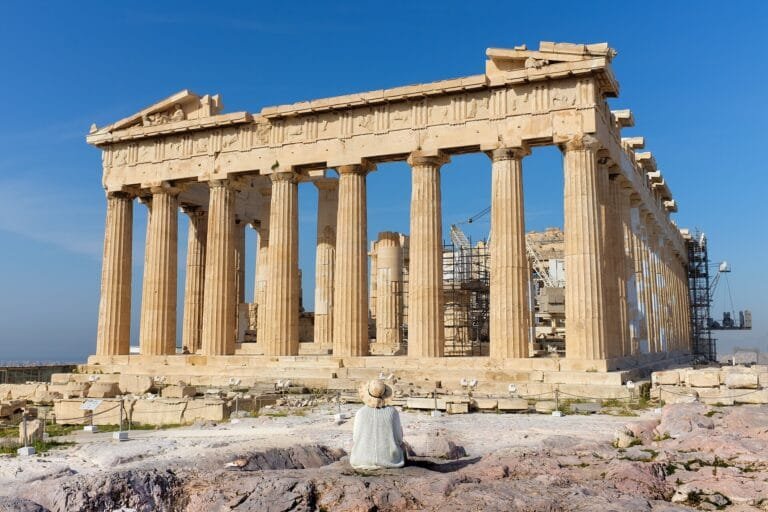 The columns of the Parthenon on the Acropolis in Athens, Greece
