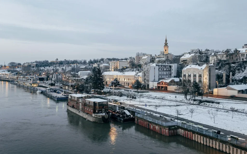 The riverfront of Belgrade where the Sava meets the Danube, Serbia