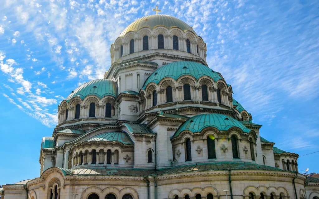 The domes of Alexander Nevsky Cathedral in Sofia, Bulgaria