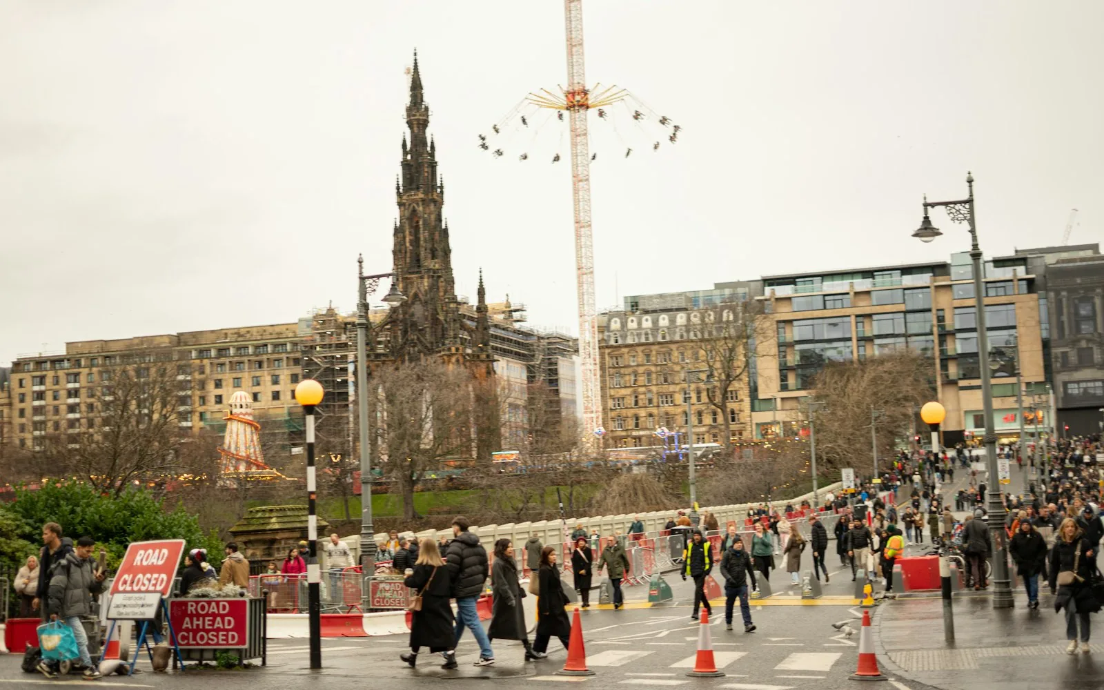Edinburgh's Christmas market and big wheel beside the Scott Monument, Scotland