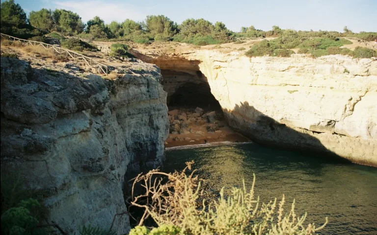 Sea caves and golden cliffs along the Algarve coast, Portugal