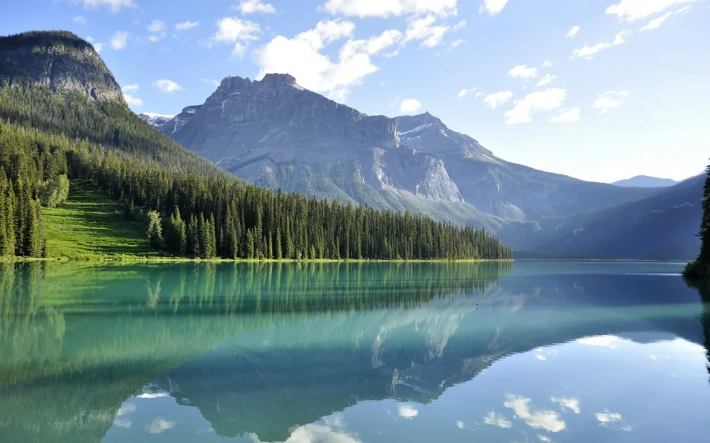 A turquoise glacial lake in the Canadian Rockies near Banff and Lake Louise