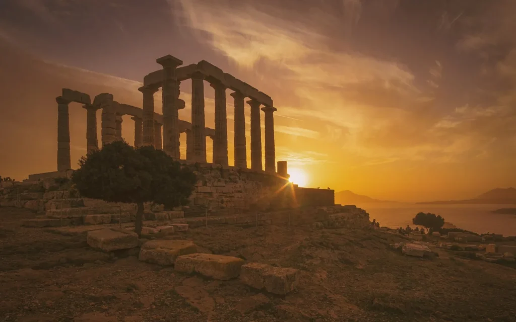 The marble Portara gateway at sunset on Naxos, Greece
