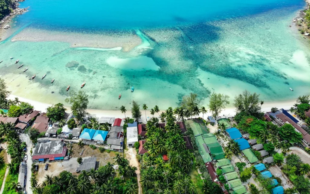 Clear shallow water over the reef at Koh Tao, Thailand