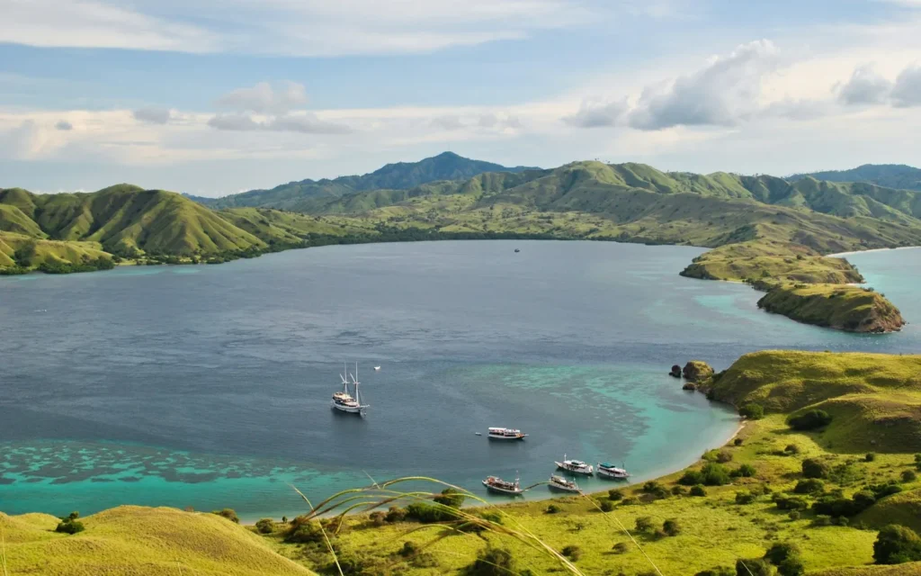 The curved bays of Padar Island in Komodo National Park, Indonesia