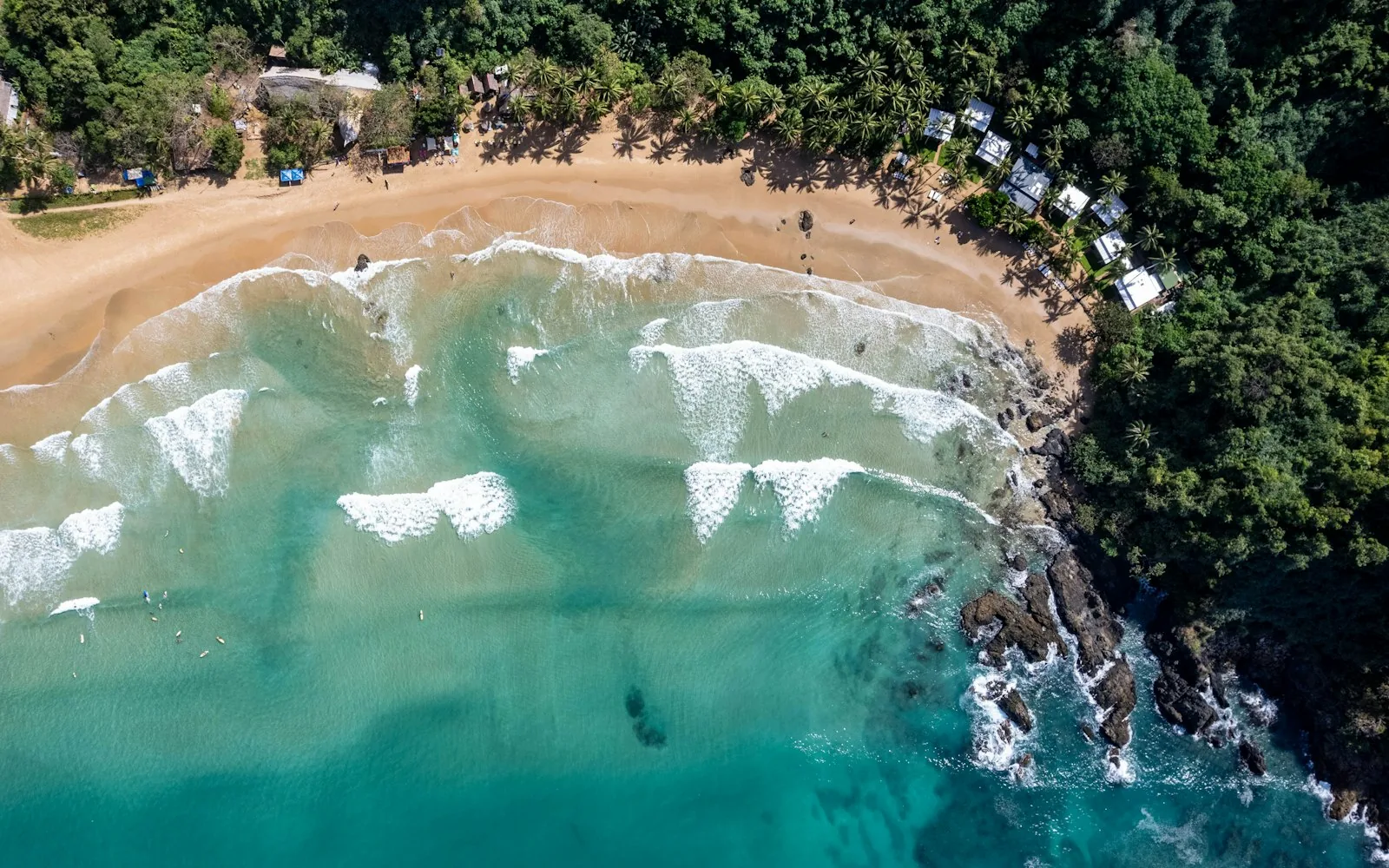 Turquoise surf breaking along the palm-backed coast of Siargao