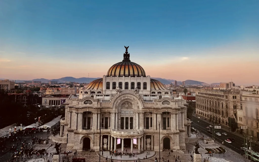 The Palacio de Bellas Artes and skyline of Mexico City