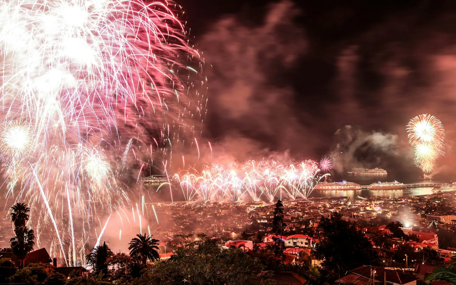 Madeira's record-breaking New Year's Eve fireworks over Funchal bay, Portugal
