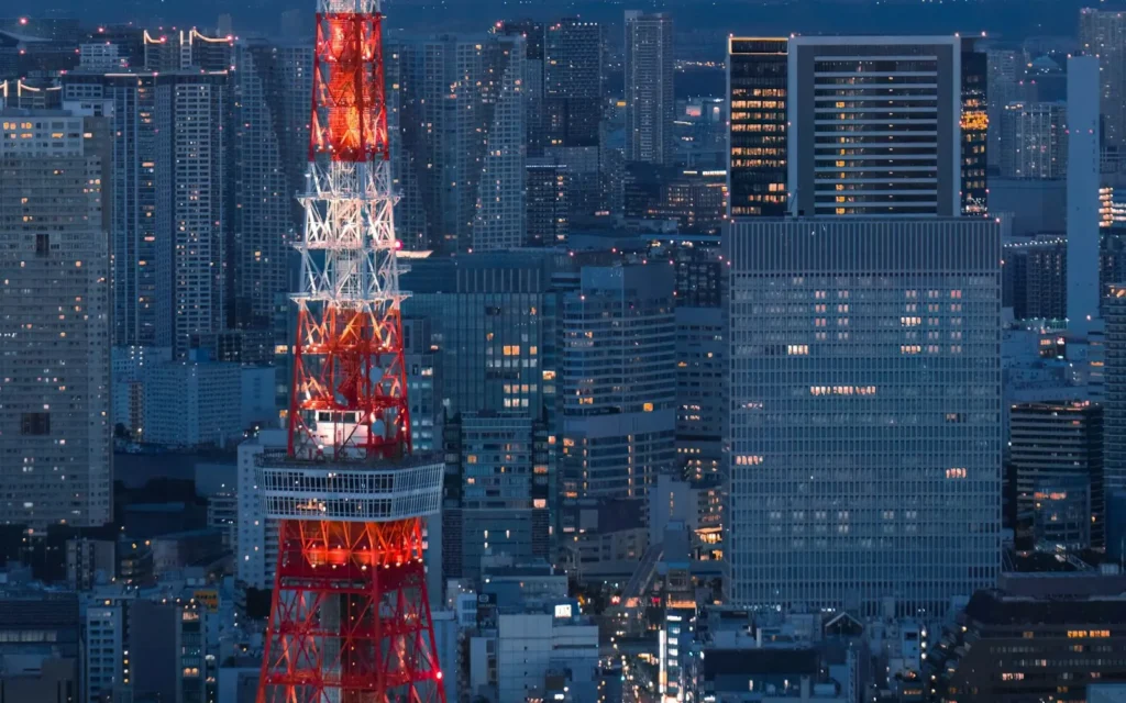 red Tokyo Tower among night high-rises