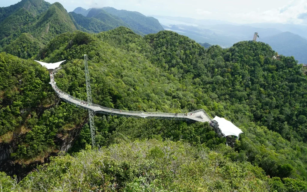 The curved Sky Bridge above the rainforest of Langkawi, Malaysia