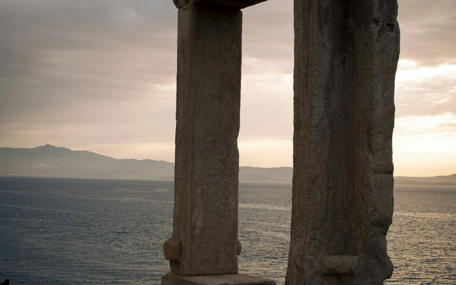 The ancient marble Portara gate at dusk in Naxos, Greece