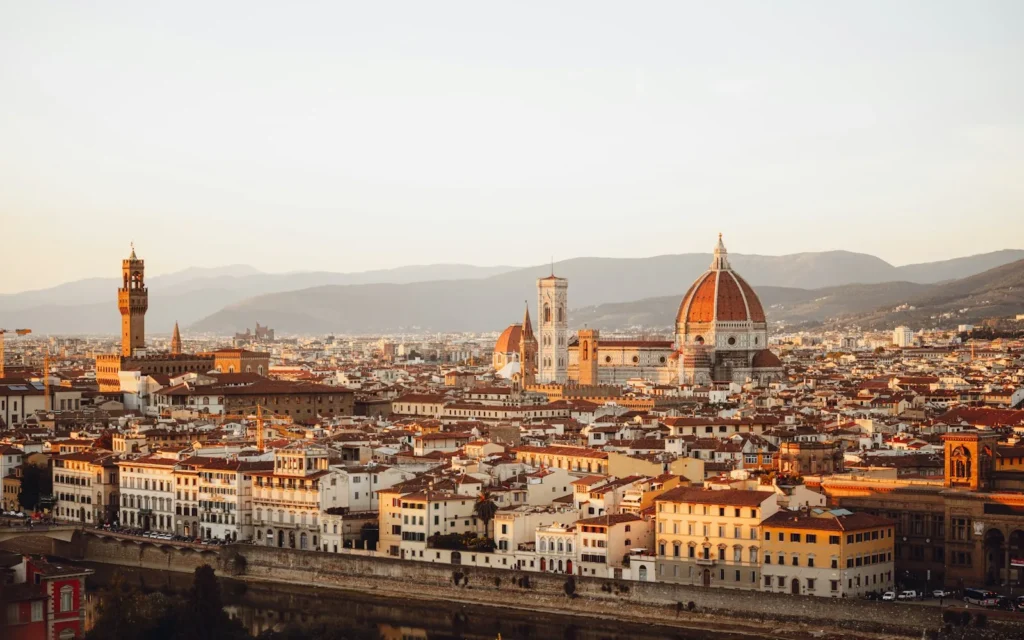 Sunset over the Florence skyline and Duomo from Piazzale Michelangelo, Italy