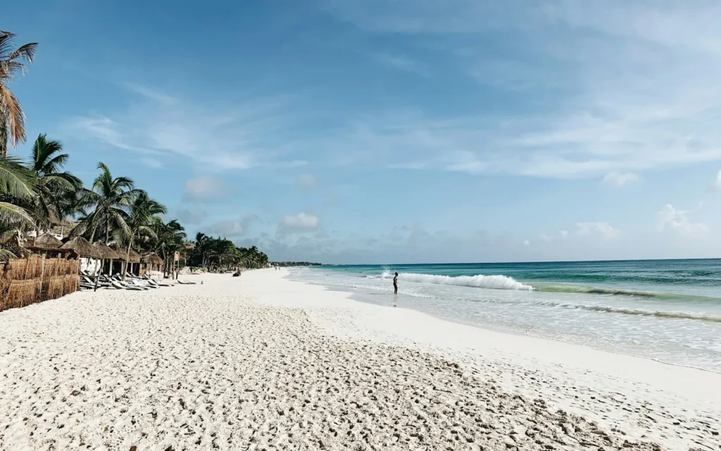 A white-sand beach and turquoise sea on Mexico's Riviera Maya