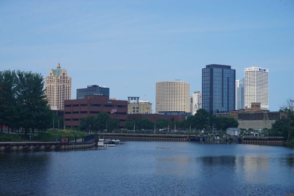 The Milwaukee River with City Hall and downtown towers along the waterfront