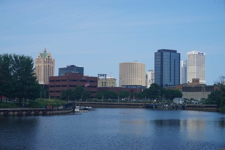 The Milwaukee River with City Hall and downtown towers along the waterfront