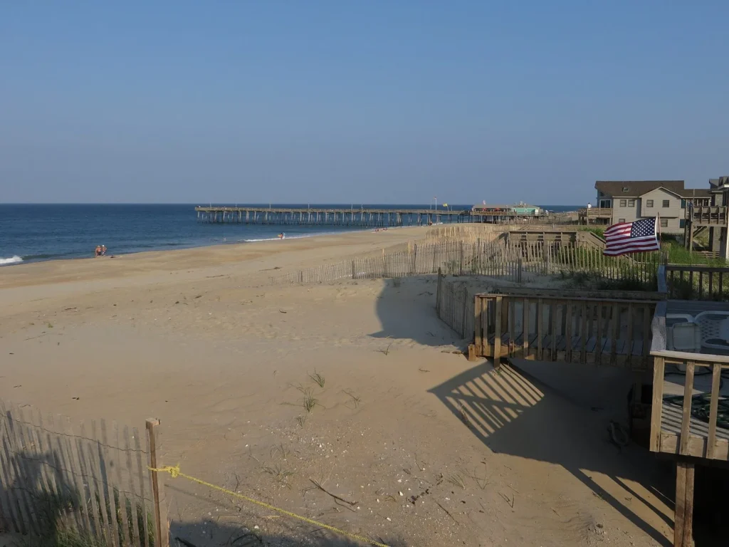 The beach and fishing pier at Nags Head on the Outer Banks of North Carolina